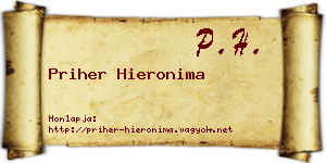 Priher Hieronima névjegykártya